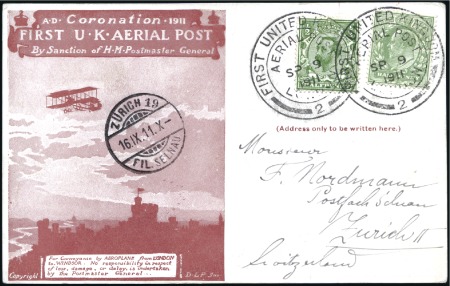Stamp of Great Britain 1911 First UK Aerial Post cards, three examples in