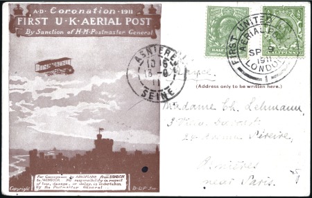 Stamp of Great Britain 1911 First UK Aerial Post cards, two examples to F