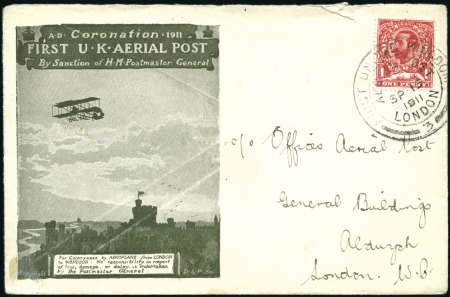 Stamp of Great Britain 1911 First UK Aerial Post envelopes, three used ex