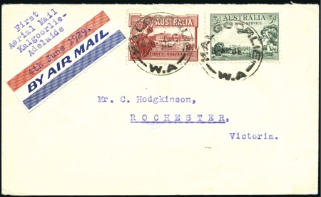 Stamp of Australia » Commonwealth of Australia 1929 First Flight Kalgoorlie-Adelaide (Jun 4) and 