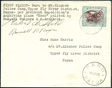 Stamp of Papua 1936 First Flight Daru to Mt. Blucher Police Camp,
