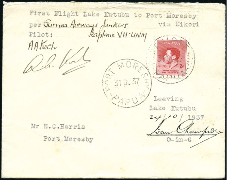 Stamp of Papua 1937 First Flight Lake Kutubu to Port Moresby, env