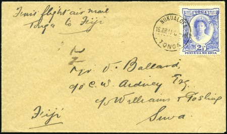 Stamp of Tonga 1941 First flight Tonga-Fiji with 2 1/2d tied by N