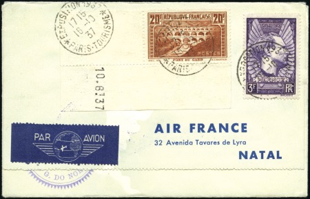 Stamp of France 1937 Vol autour du monde Paris-Natal-New York-Hong