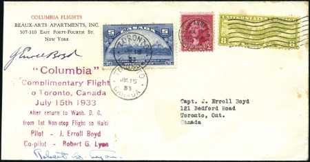 Stamp of United States 1933 Columbia Complimentary flight to Canada with