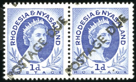 Stamp of Rhodesia and Nyasaland 1954-56 1d Ultramarine with "POSTAGE DUE" hs in vi