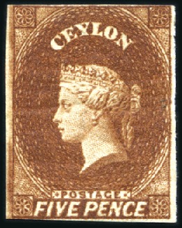 Stamp of Ceylon 1851-59 Chalon 5d Chestnut, mint og, just touched,