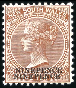 Stamp of Australia » New South Wales 1899 9d on 10d surcharge (2) showing varieties: do