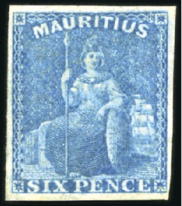 Stamp of Mauritius 1859-61 Britannia 6d blue, mint, very fine (SG £75