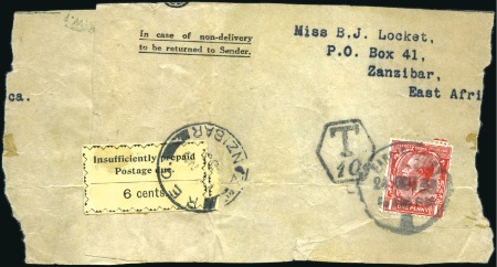 Stamp of Zanzibar 1933 Newspaper wrapper from London underpaid with 