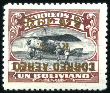 Stamp of Bolivia 1930 Airs 1B with INVERTED GOLDEN overprint: 'CORR