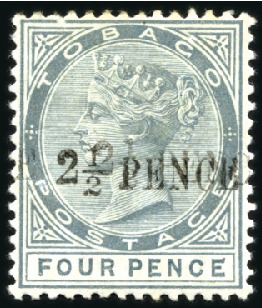 Stamp of Trinidad and Tobago » Tobago 1891 2 1/2d on 4d grey with variety DOUBLE SURCHAR