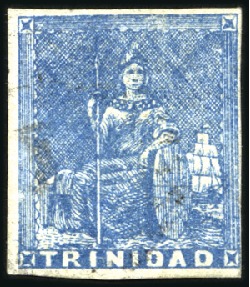 Stamp of Trinidad and Tobago 1852-60 Britannia 1d blue, 1st lithographic issue,