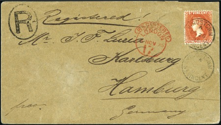 Stamp of St. Vincent 1895 (Oct 26) Registered cover with  1890-93 1s or
