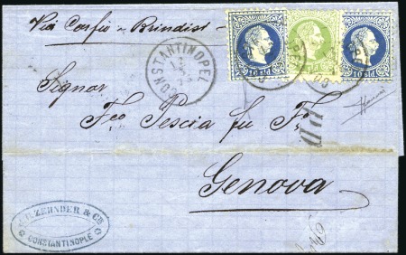 Stamp of Palestine and Holy Land » Palestine Austrian Levant Offices 1875 CONSTANTINOPLE: Cover franked 1867 3so green