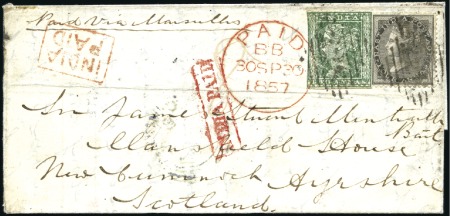 Stamp of India SOLD
1857 (Aug 18) Mourning wrapper to Scotland w