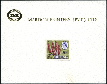 Stamp of Southern Rhodesia 1964 2s / 20c imperf. die proof essay affixed to M