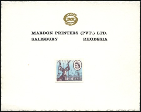 Stamp of Southern Rhodesia 1964 2 1/2c / 3d imperf. die proof essay affixed t