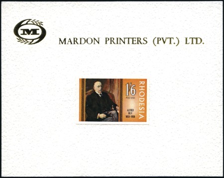 Stamp of Rhodesia 1968 Alfred Beit 1s6d imperf. die proof affixed to