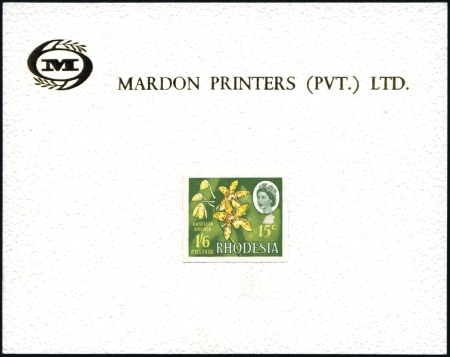 Stamp of Southern Rhodesia 1964 1s6d / 15c imperf. die proof essay affixed to