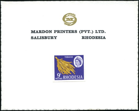 Stamp of Southern Rhodesia 1964 9d imperf. die proof essay affixed to Mardon 