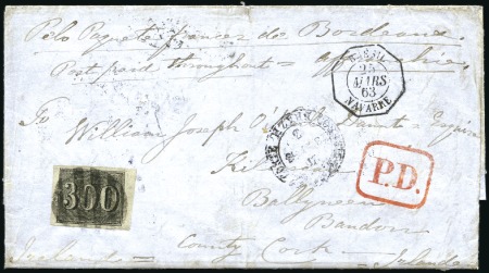 Stamp of Brazil 1863 (Mar 12) Entire from Campinas to Ireland with