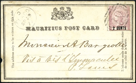 Stamp of Mauritius 1879 Formula postal stationery postcard with a 2c 