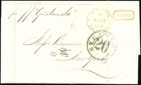 Stamp of Salvador 1863 Entire to New York "per S.S Guatemala" with "