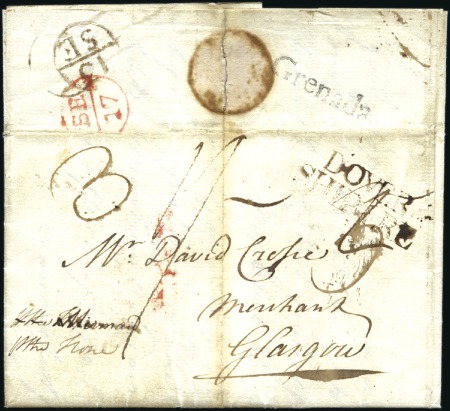 Stamp of Grenada 1784 Entire to Glasgow backstamped with a fine "Gr