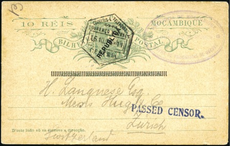Stamp of Portuguese Colonies » Mozambique 1916 (Oct 16) 10r Postal stationery postcard to Sw