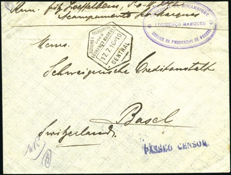 Stamp of Portuguese Colonies » Mozambique 1916 (July 17) Stampless cover to Switzerland endo