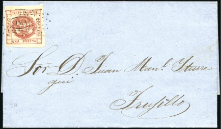 Stamp of Peru 1858 1p rose red, large margins, on 1858 cover fro