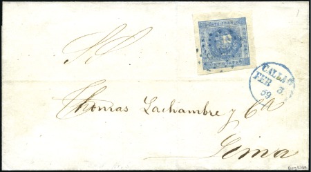 Stamp of Peru 1858 1d blue with blue CALLAO cancel on 1859 cover