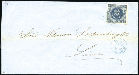 Stamp of Peru 1858 1d blue : pair on 1858 cover from Trujillo to