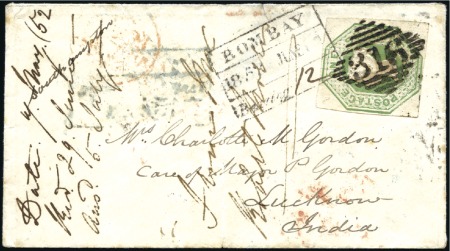 Stamp of Ireland 1852 (May 7) Envelope from Lurgan to Lucknow, Indi