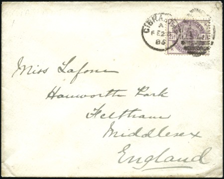 Stamp of Gibraltar 1885 (Feb 28) Envelope from HMS Neptune with GB 18