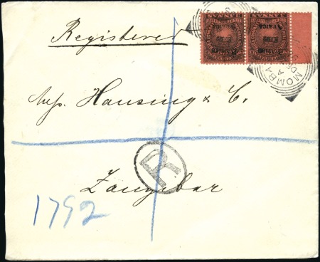 Stamp of Kenya, Uganda and Tanganyika » British East Africa 1895 (Dec 23) Envelope sent registered to Zanzibar