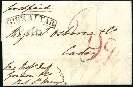 Stamp of Gibraltar 1838 Entire from a Major in the Royal Artillery se