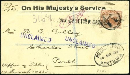 Stamp of Australia » Western Australia 1903 (Mar 14) OHMS envelope to Perth with 1885-93 