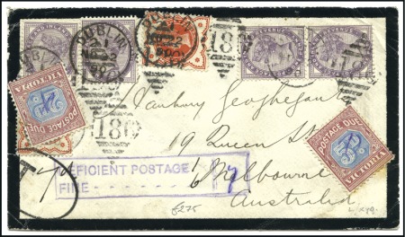 Stamp of Australia » Victoria 1890 (Nov 22) Incoming mourning envelope from Irel