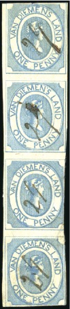 Stamp of Australia » Tasmania 1853 Courier 1d blue vertical strip of four (pos.4