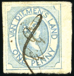 Stamp of Australia » Tasmania 1853 1d Blue used, medium soft yellowish paper, po