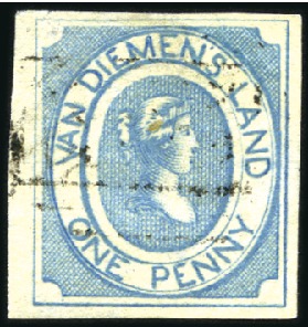 Stamp of Australia » Tasmania 1853 1d Blue used, thin hard white paper, pos.15, 