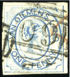 Stamp of Australia » Tasmania 1853 1d Blue used, worn impression, pos.22, with g