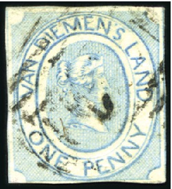 Stamp of Australia » Tasmania 1853 1d Blue used group of 6, three of which are f