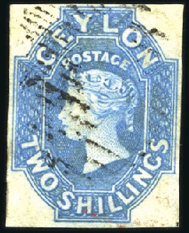 Stamp of Ceylon 1859 2s Dull Blue imperf. with fine to very good m