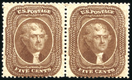 Stamp of United States » 1857-61 Issue 1859 Jefferson 5c brown type 1 mint og re-joined p