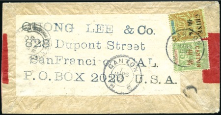Stamp of China » Foreign Post Offices » French Post Offices 1905 Mixed issue franking to USA with 20c ovptd "C