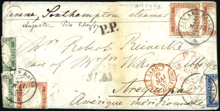 Stamp of Italian States » Sardinia 1857 Extraordinary 3-colour franking from Aix les