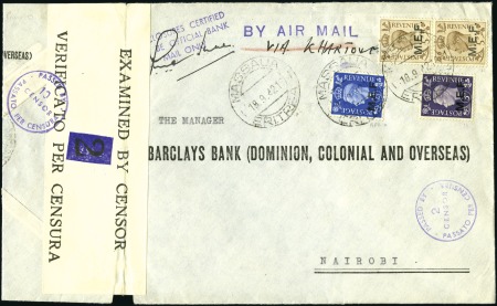 Stamp of British Occupation of Italian Colonies » Eritrea 1942 (Sep 18) Envelope sent to Kenya with 1942 3d 
